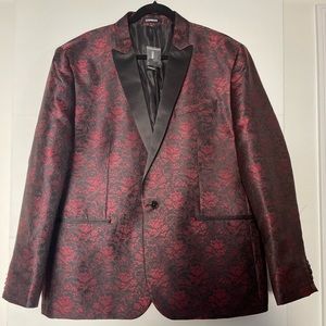 Express red and black satin floral blazer size 48R